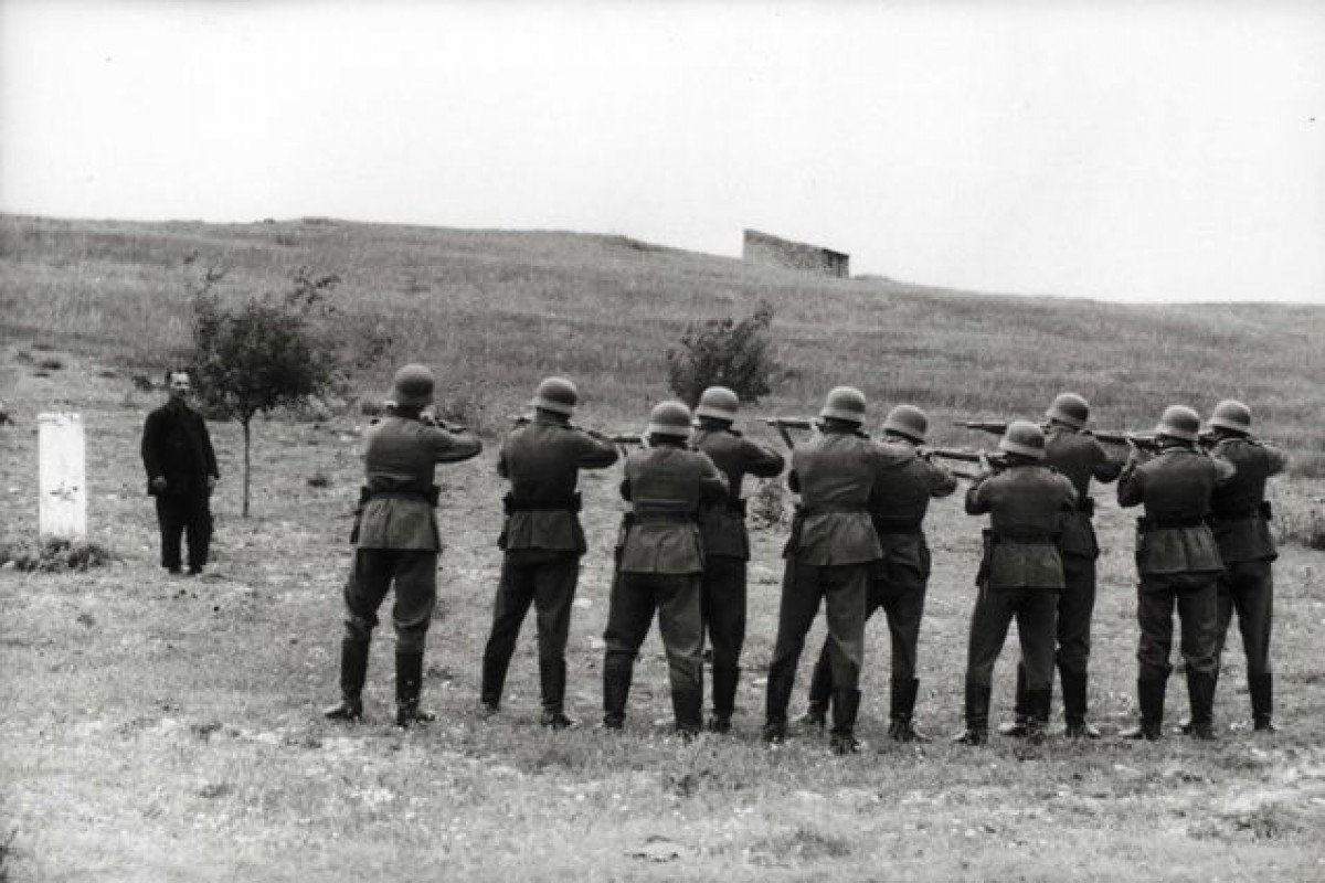 Crete, Greece, German soldiers preparing to shoot a local hostage, May-June 1941