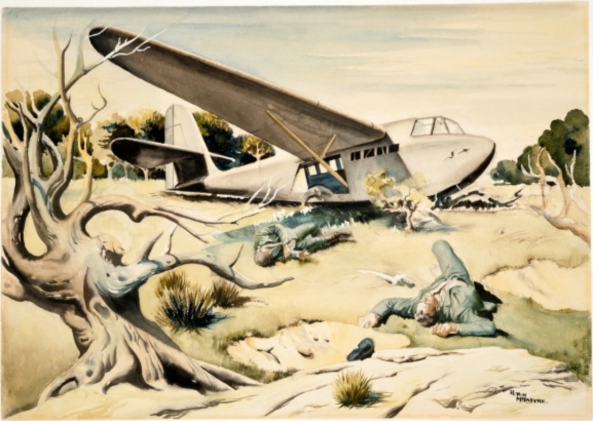 Peter McIntyre, Crashed German glider, Crete, c.1941