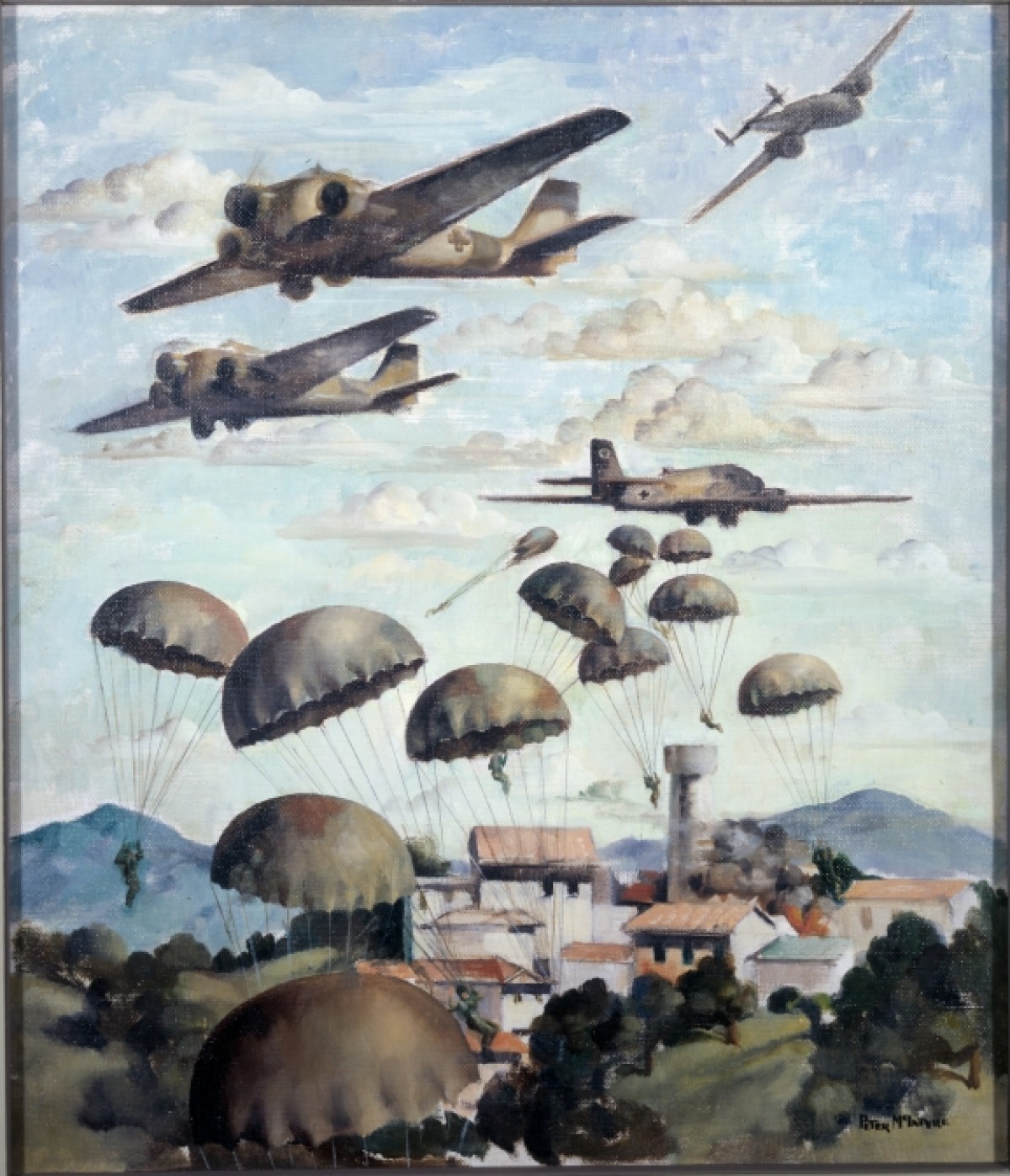 Peter McIntyre, Parachutists landing on Galatas, 20 May 1941