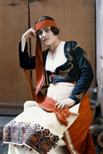 A maid of Candia poses in costume 1920's Images by Maynard Owen Williams Wilhelm Tobien Source National Geographic Stock