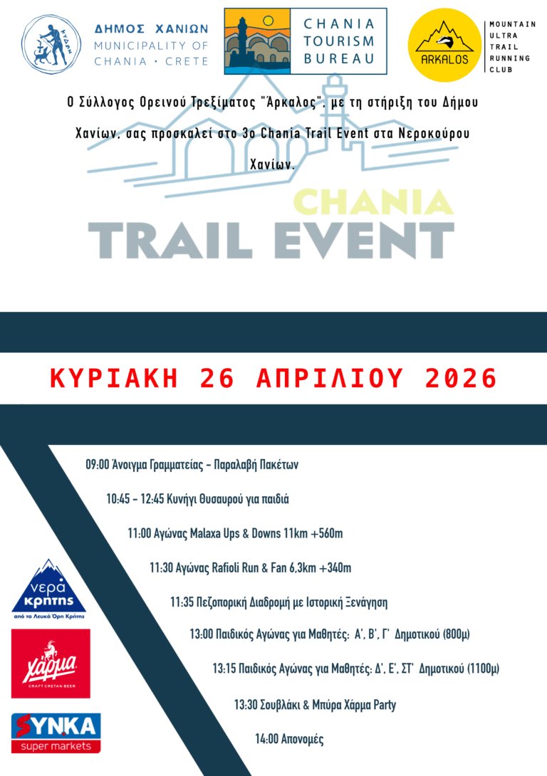Αναβολή του 3ου Chania Trail Event λόγω κακοκαιρίας – Μεταφέρεται για την Κυριακή 26 Απριλίου