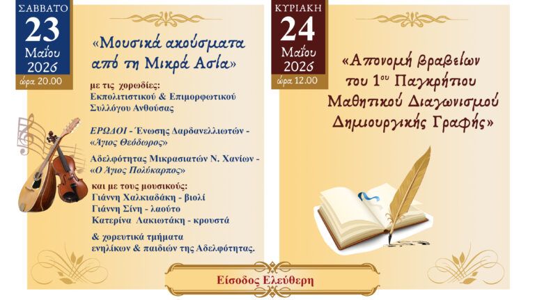 «Η Πόλις εάλω…»: Διήμερες εκδηλώσεις από την Αδελφότητα Μικρασιατών Ν. Χανίων